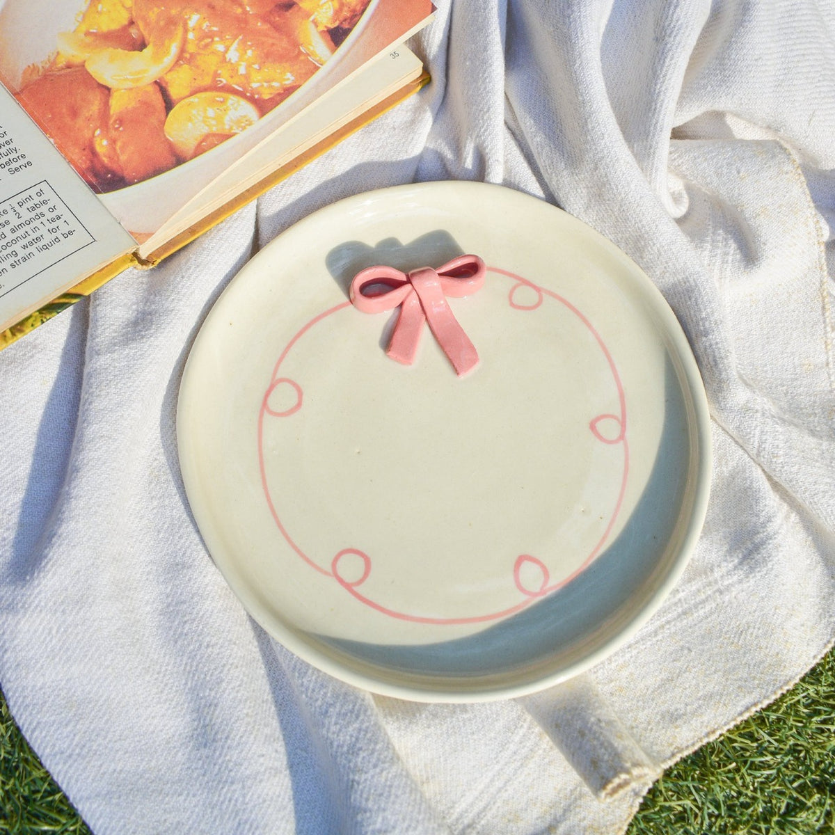 Serving Plate | Ceramic 3D Bow | Set of 2, Pink, 7 Inches