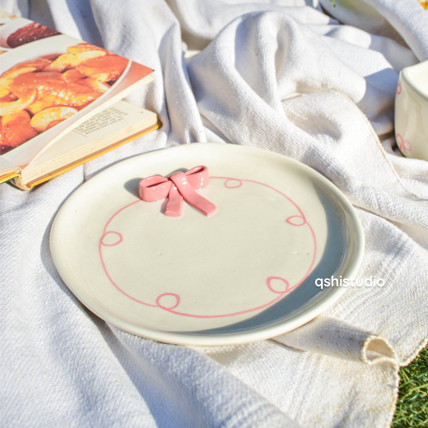 Serving Plate | Ceramic 3D Bow | Set of 2, Pink, 7 Inches