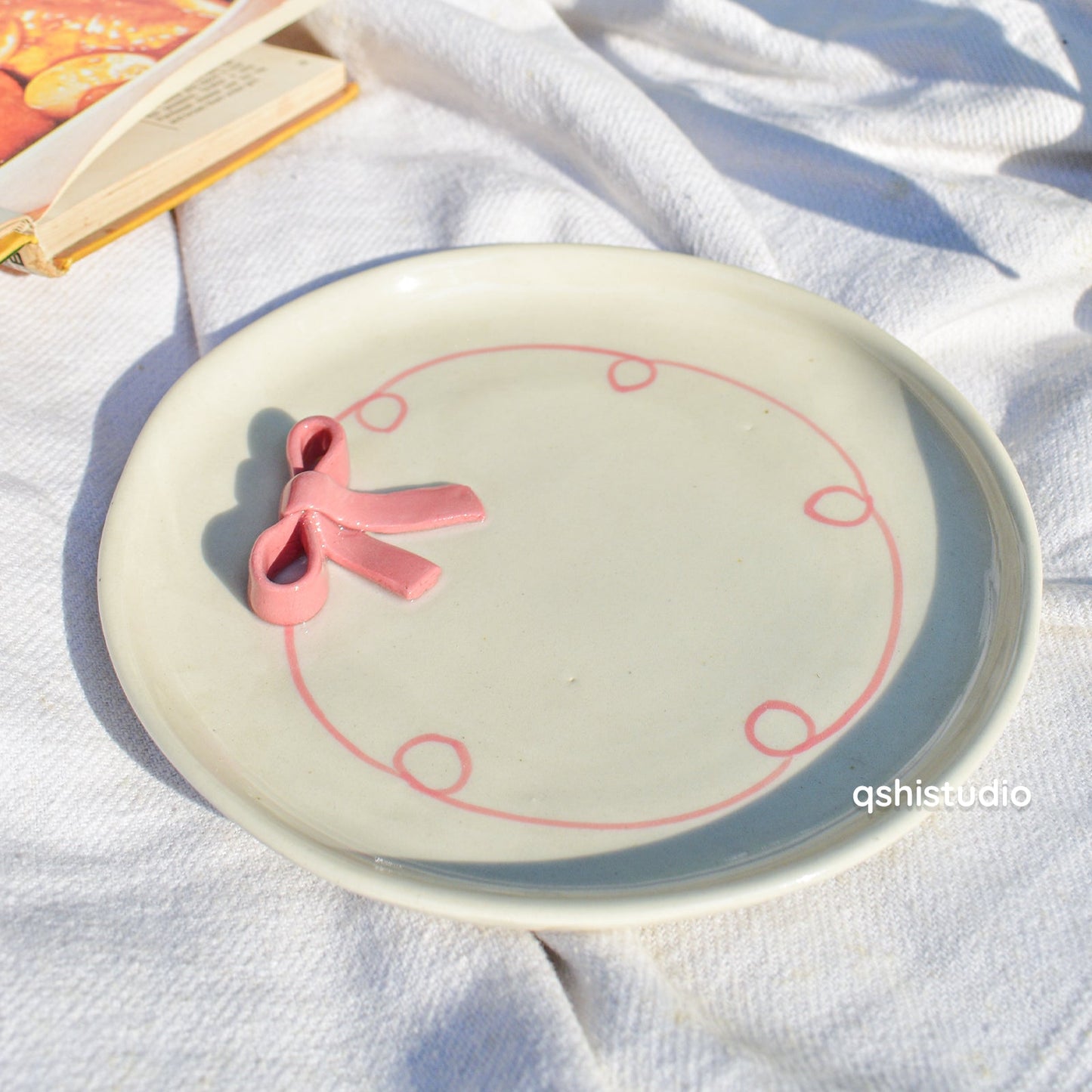 Serving Plate | Ceramic 3D Bow | Set of 2, Pink, 7 Inches