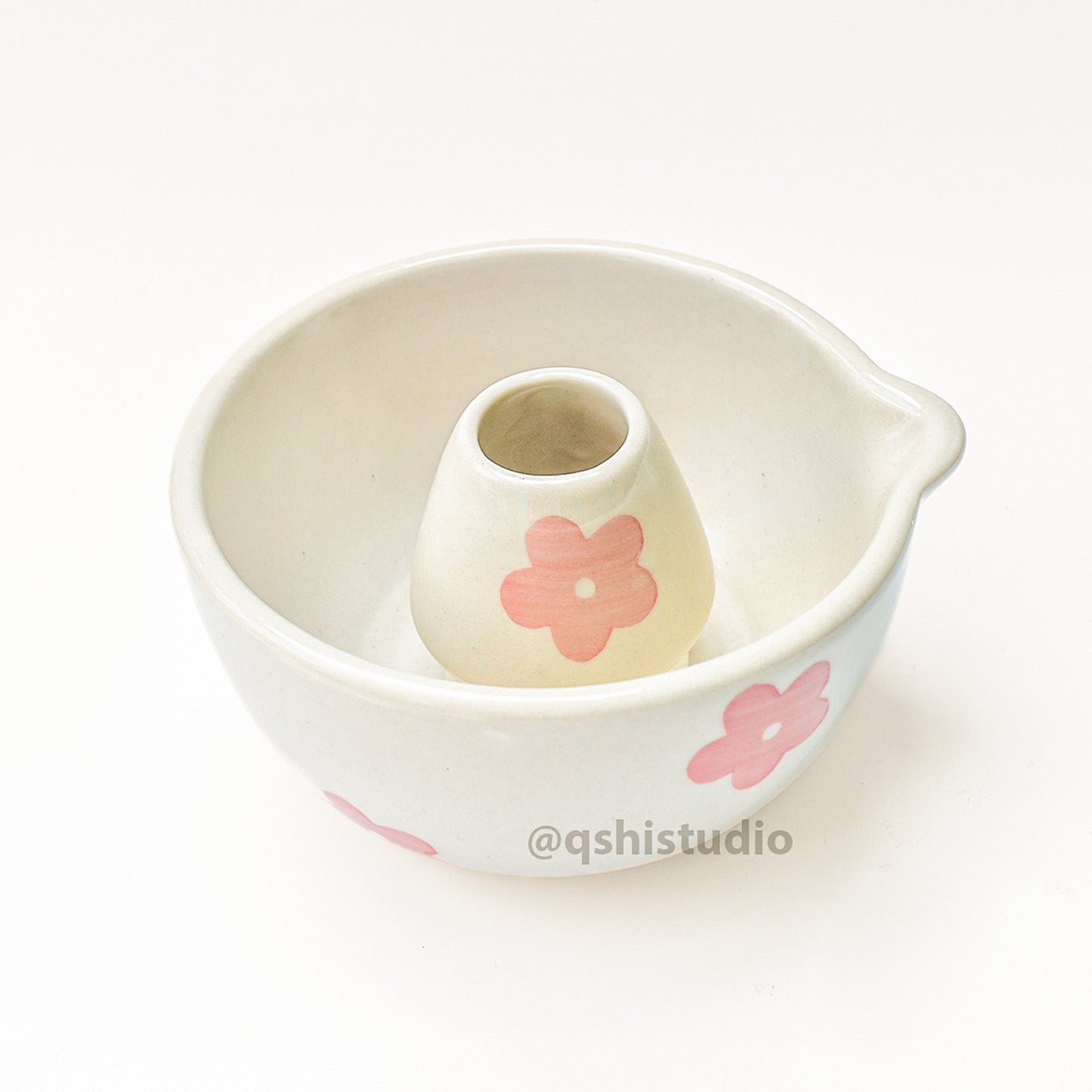 Whisk Holder | Ceramic Handcrafted Matcha Whisk Set | Pink Flower