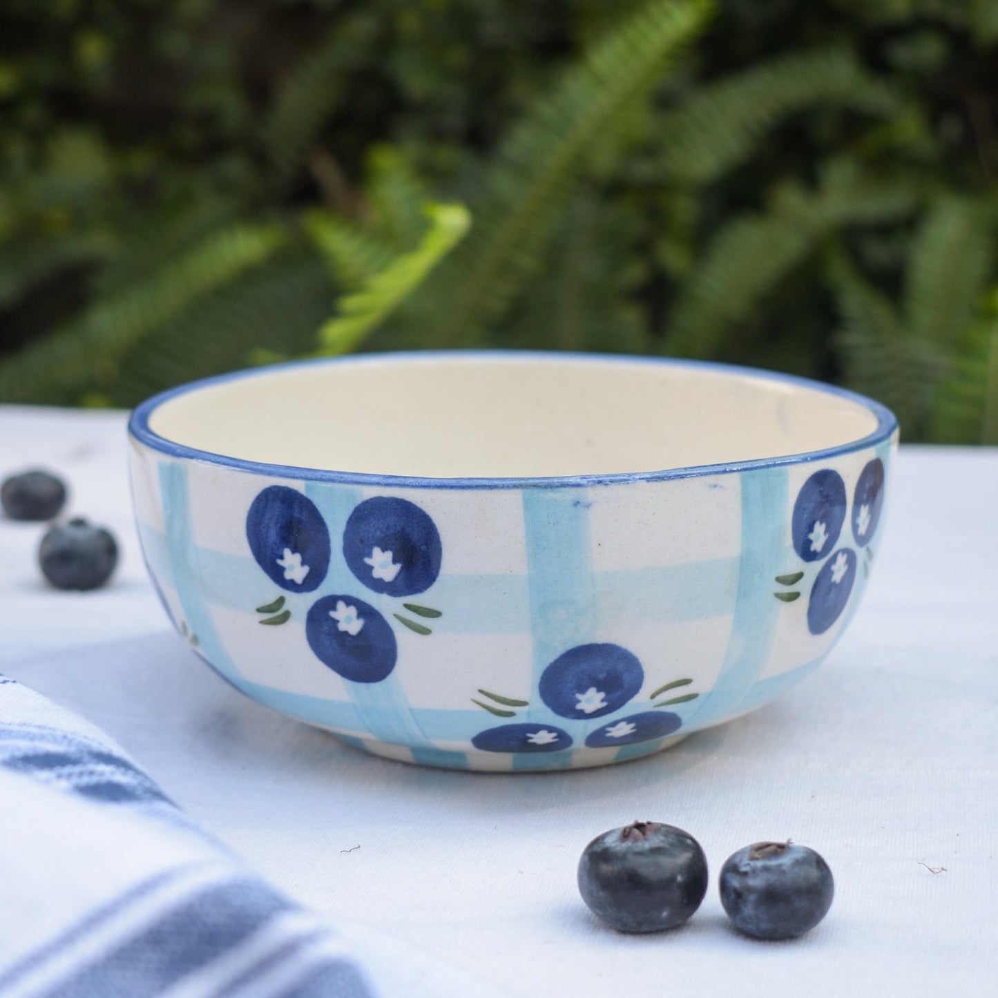 Serving Bowl | Hand-painted Blueberry Checks | 5 Inch