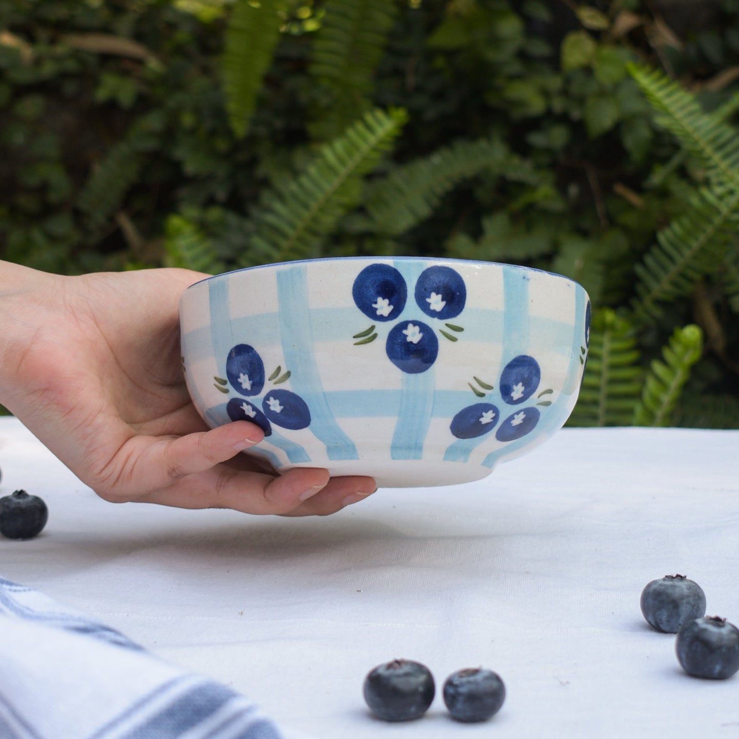 Serving Bowl | Hand-painted Blueberry Checks | 5 Inch