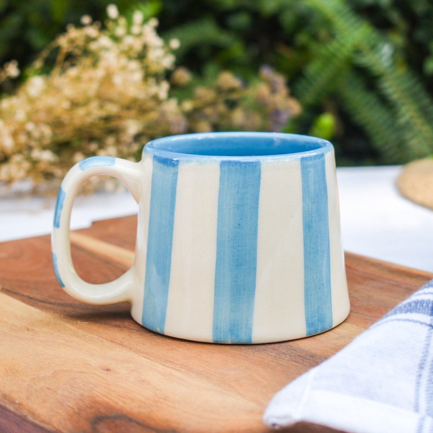 Mug | Hand-painted Vertical Stripes | Light Blue