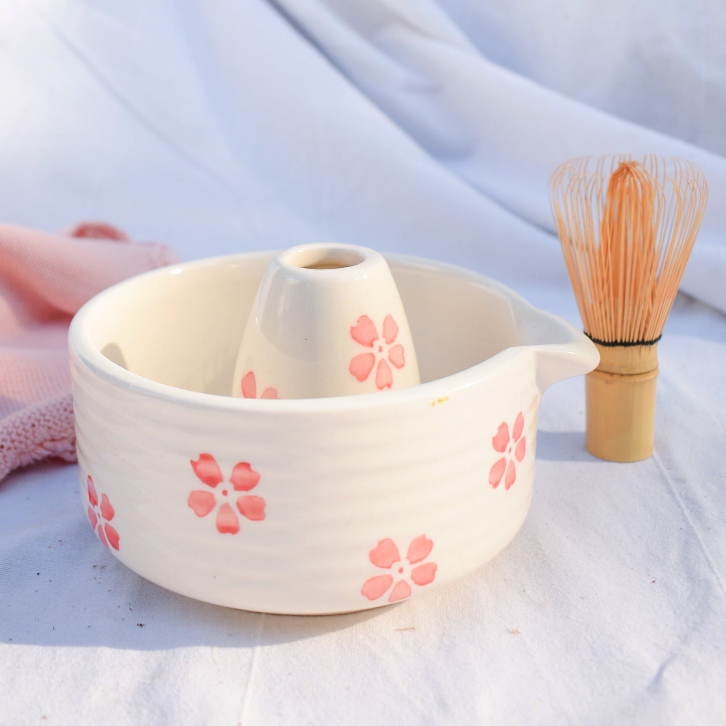 Serving Bowl | Ceramic Hand-painted Matcha Set | Cherry Blossom Set of 2
