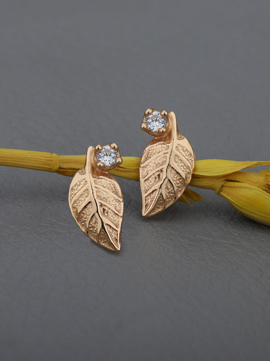 CZ Leaf Petite Stud Earring – Stud Earrings – 925 Sterling Silver & 18kt Rose Gold Plated – Leaf Design