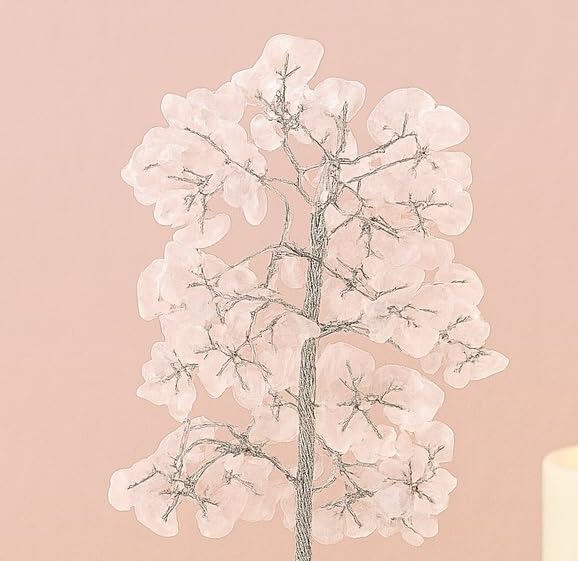 Reiki Healing Rose Quartz Crystal Tree, 9" Spiritual Feng Shui Vastu Gemstone Decor | Positive Energy Generator
