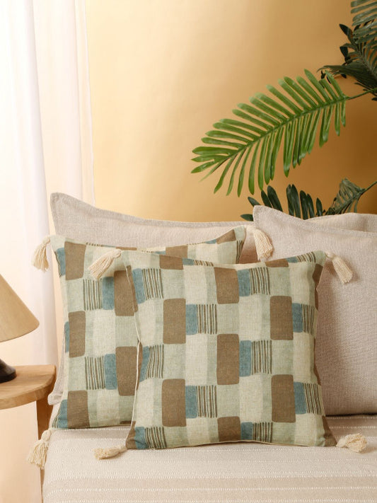 Set of 2 - Multi-Tone Accent Pillowcases – Decorative Home Linens – Durable Poly-Linen Blend – Easy Care – 40cm x 40cm