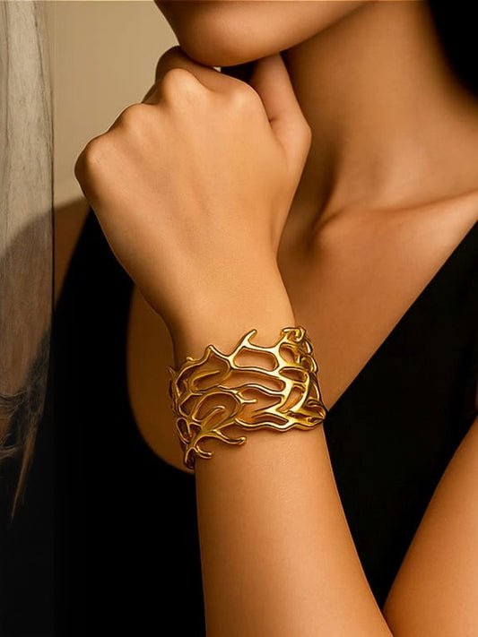 Stainless Steel Gold Plated Cuff Bracelet – Jewellery Accessory – Durable Slip-On Design – 20.3 cm