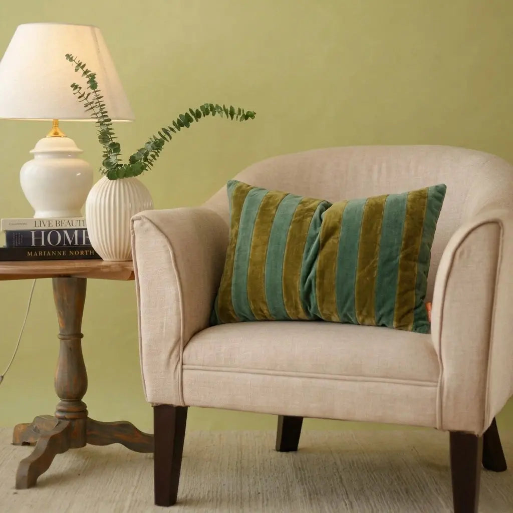 Holly Eucalyptus Velvet Stripe Cushion Cover SanctuaryLiving