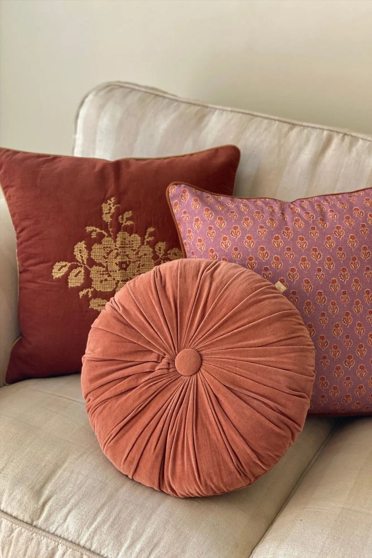 Cushion | Cuddle Rhubarb Velvet Round Cushion by Sanctuary Living