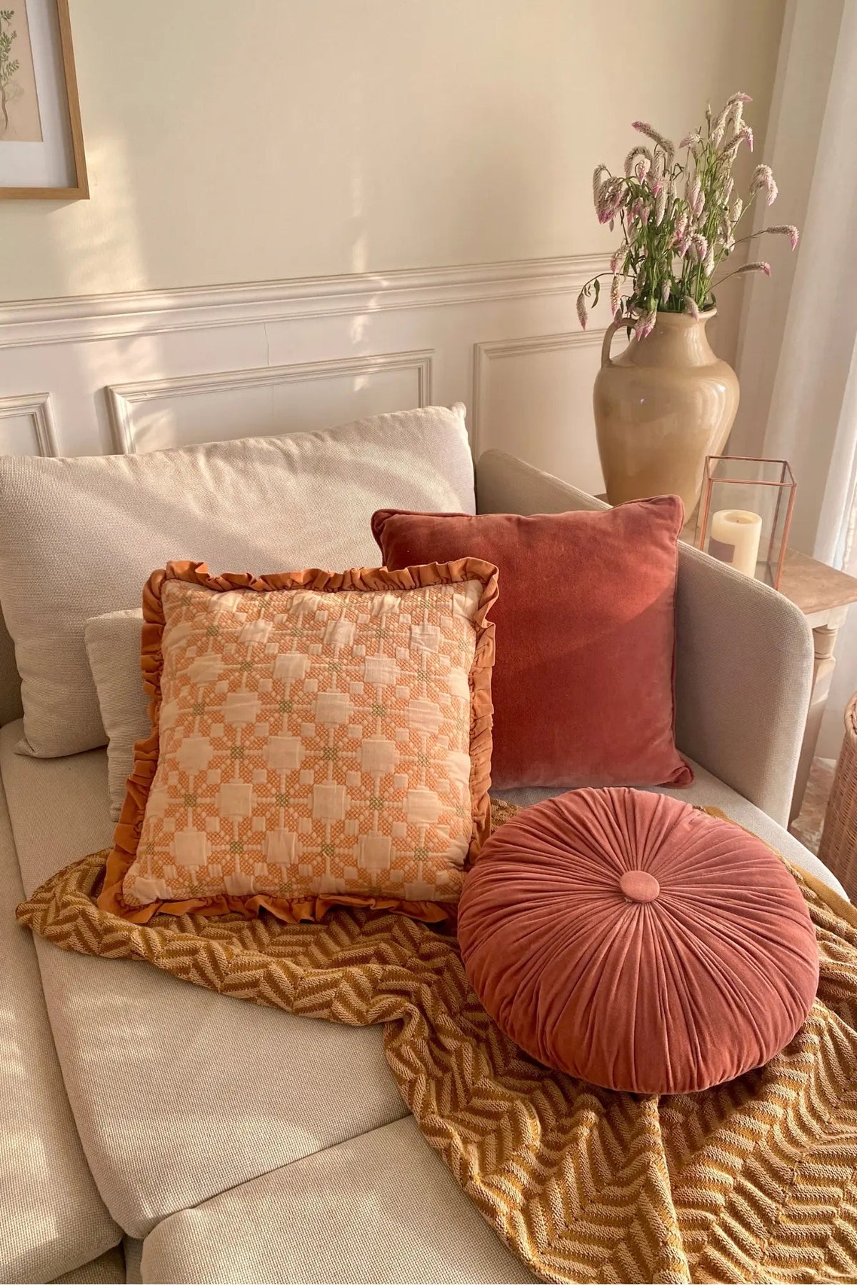 Cushion | Cuddle Rhubarb Velvet Round Cushion by Sanctuary Living