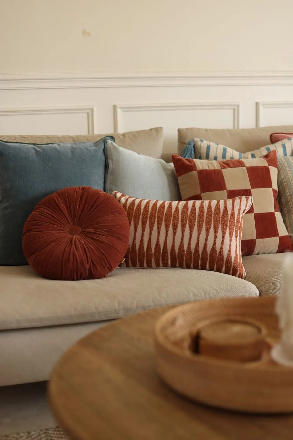 Cushion | Cuddle Rhubarb Velvet Round Cushion by Sanctuary Living