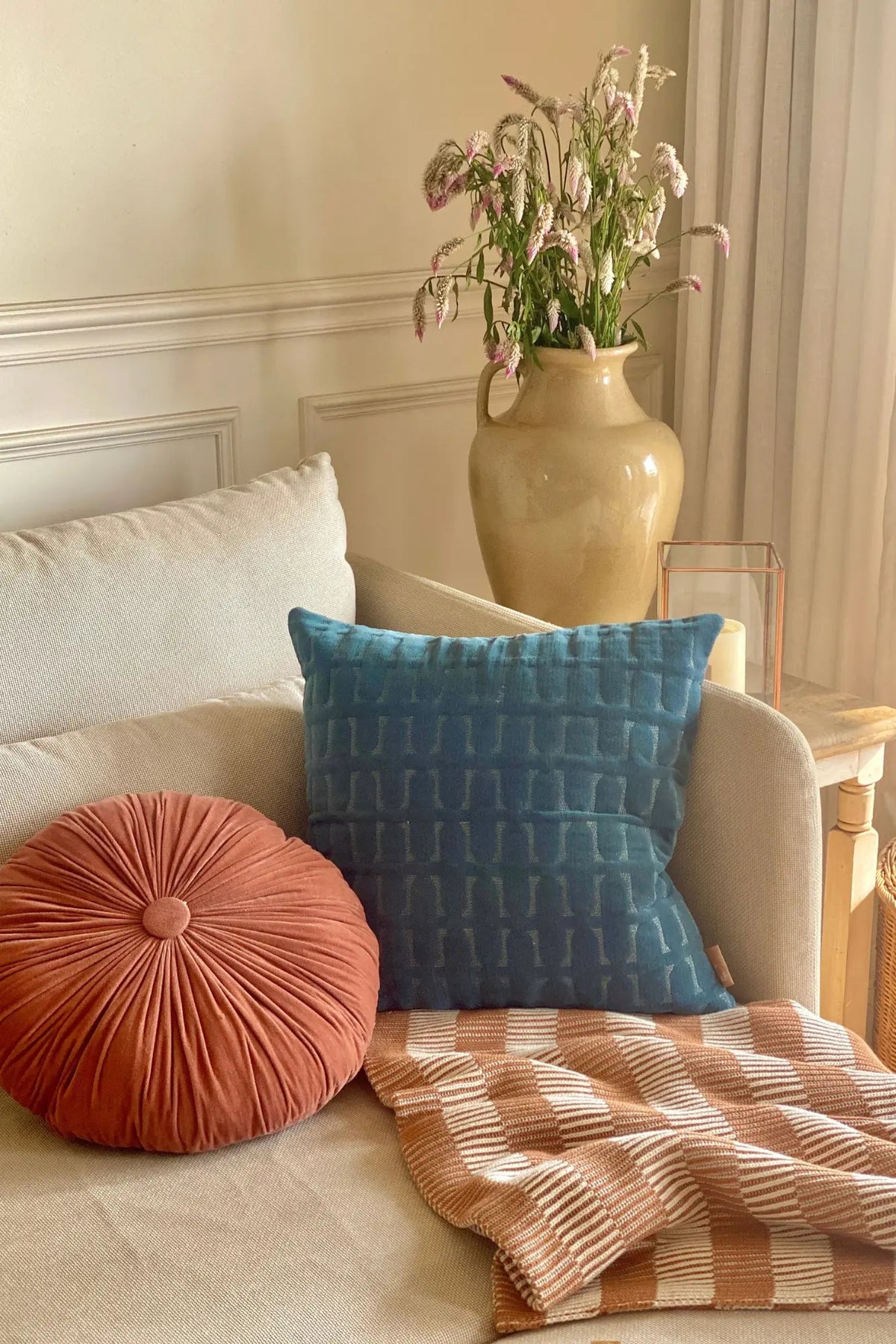 Twig Azure Embroidered Velvet Cushion Cover SanctuaryLiving