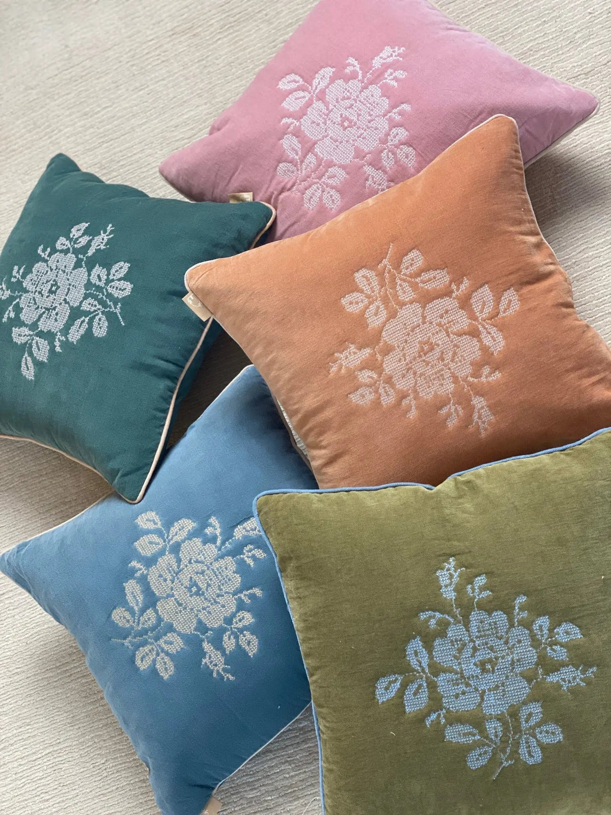 Camellia Eucalyptus Cross Stitch Cushion Cover SanctuaryLiving