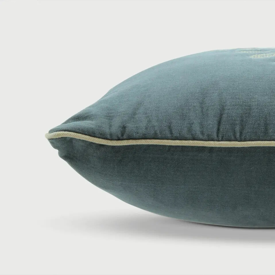 Camellia Teal Cross Stitch Cushion Cover SanctuaryLiving