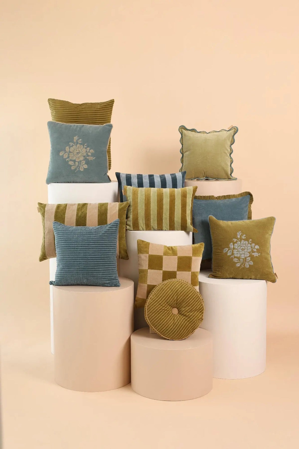 Camellia Teal Cross Stitch Cushion Cover SanctuaryLiving