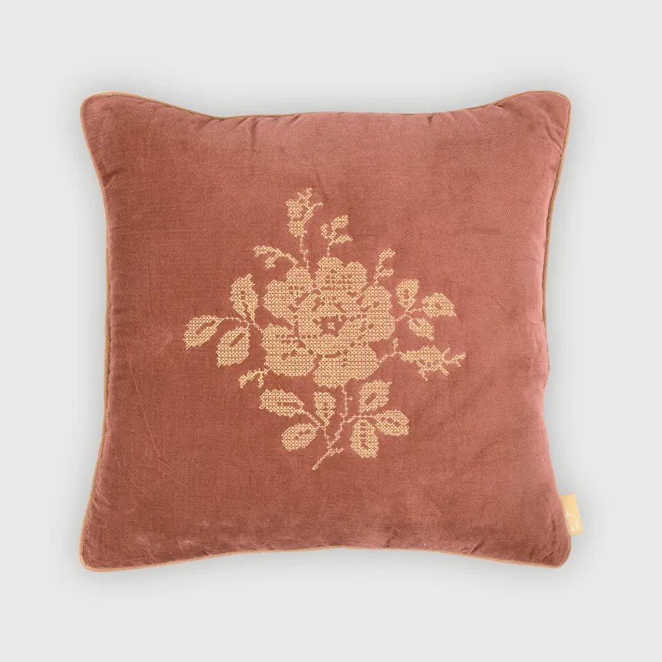 Camellia Rhubarb Cross Stitch Cushion Cover SanctuaryLiving