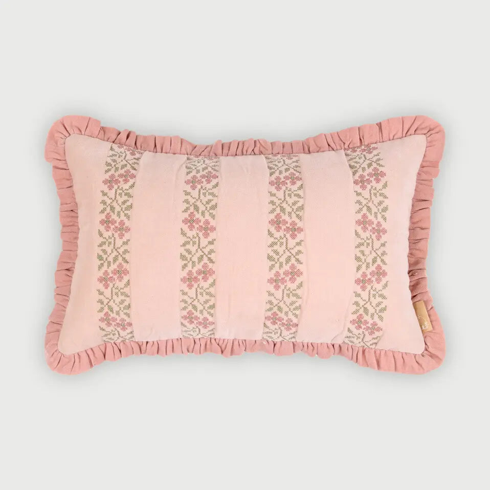 Heather Baby Pink Cross Stitch Oblong Cushion Cover SanctuaryLiving