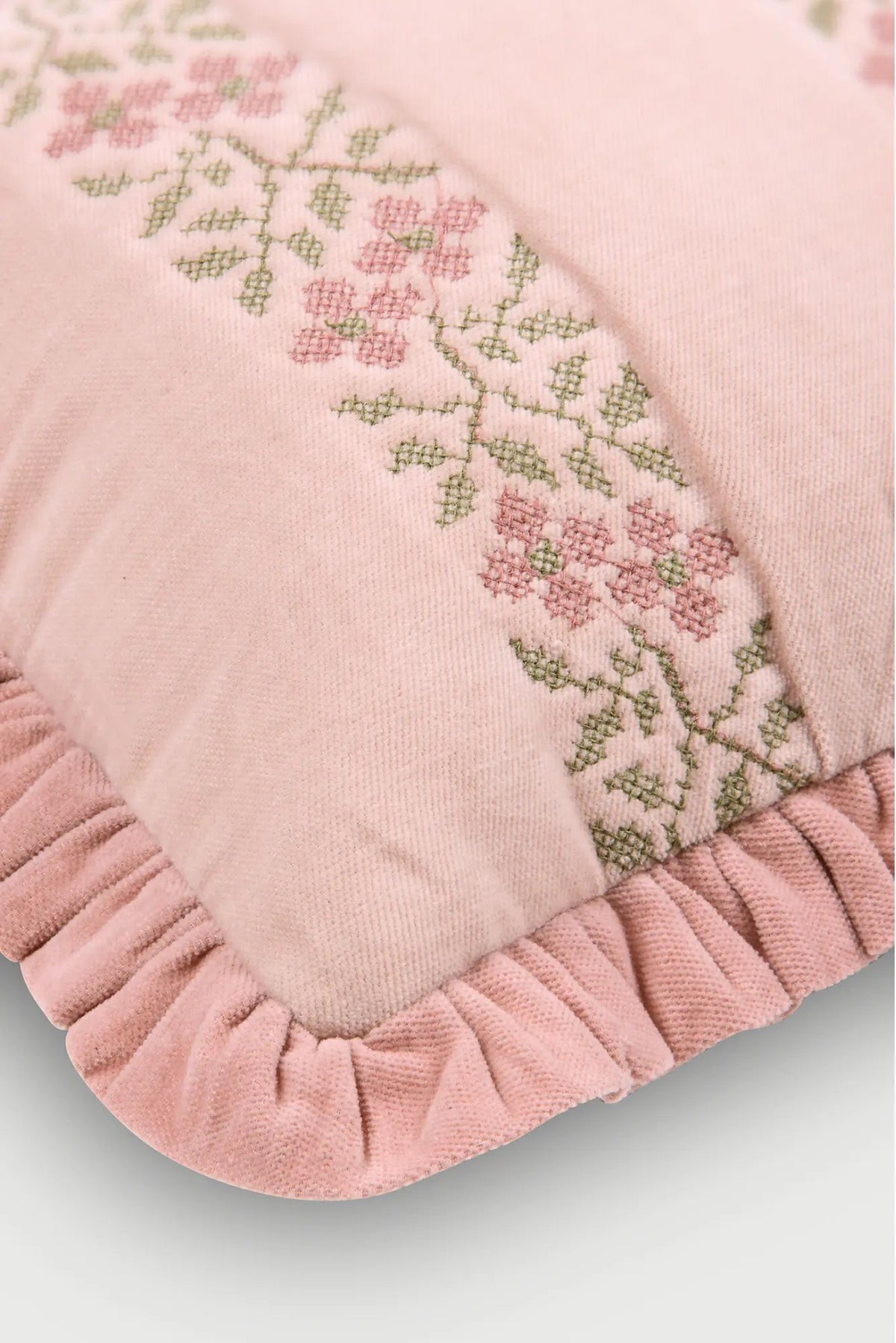 Heather Baby Pink Cross Stitch Oblong Cushion Cover SanctuaryLiving
