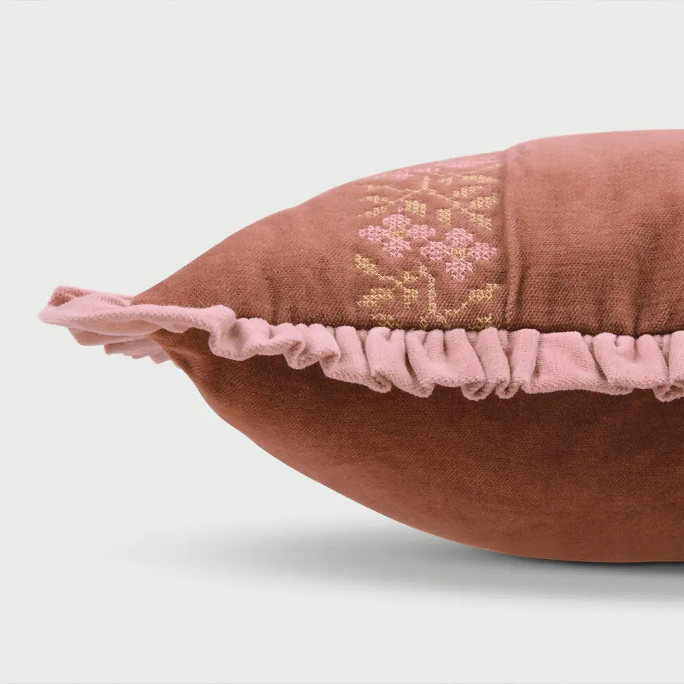 Heather Rhubarb Cross Stitch Oblong Cushion Cover SanctuaryLiving