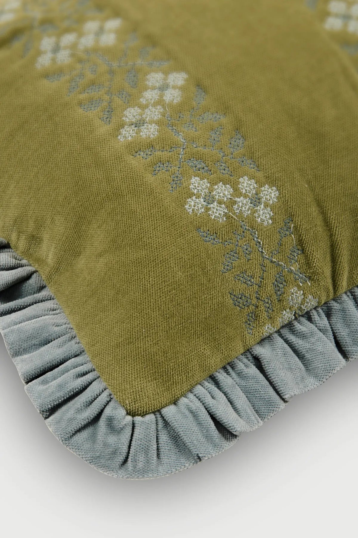 Heather Olive Cross Stitch Oblong Cushion Cover SanctuaryLiving