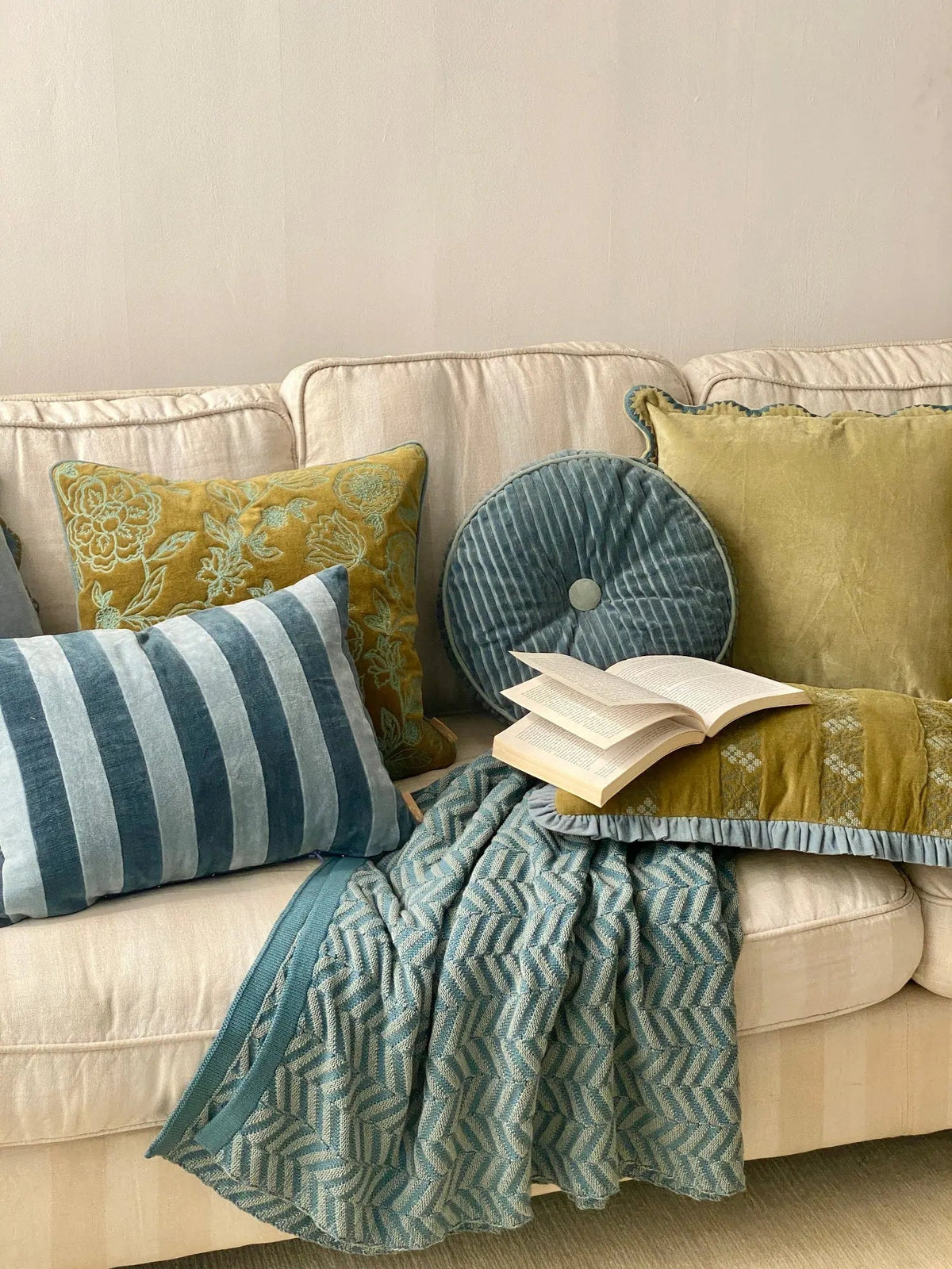 Chevron Duck Egg Cotton Knitted Throw SanctuaryLiving
