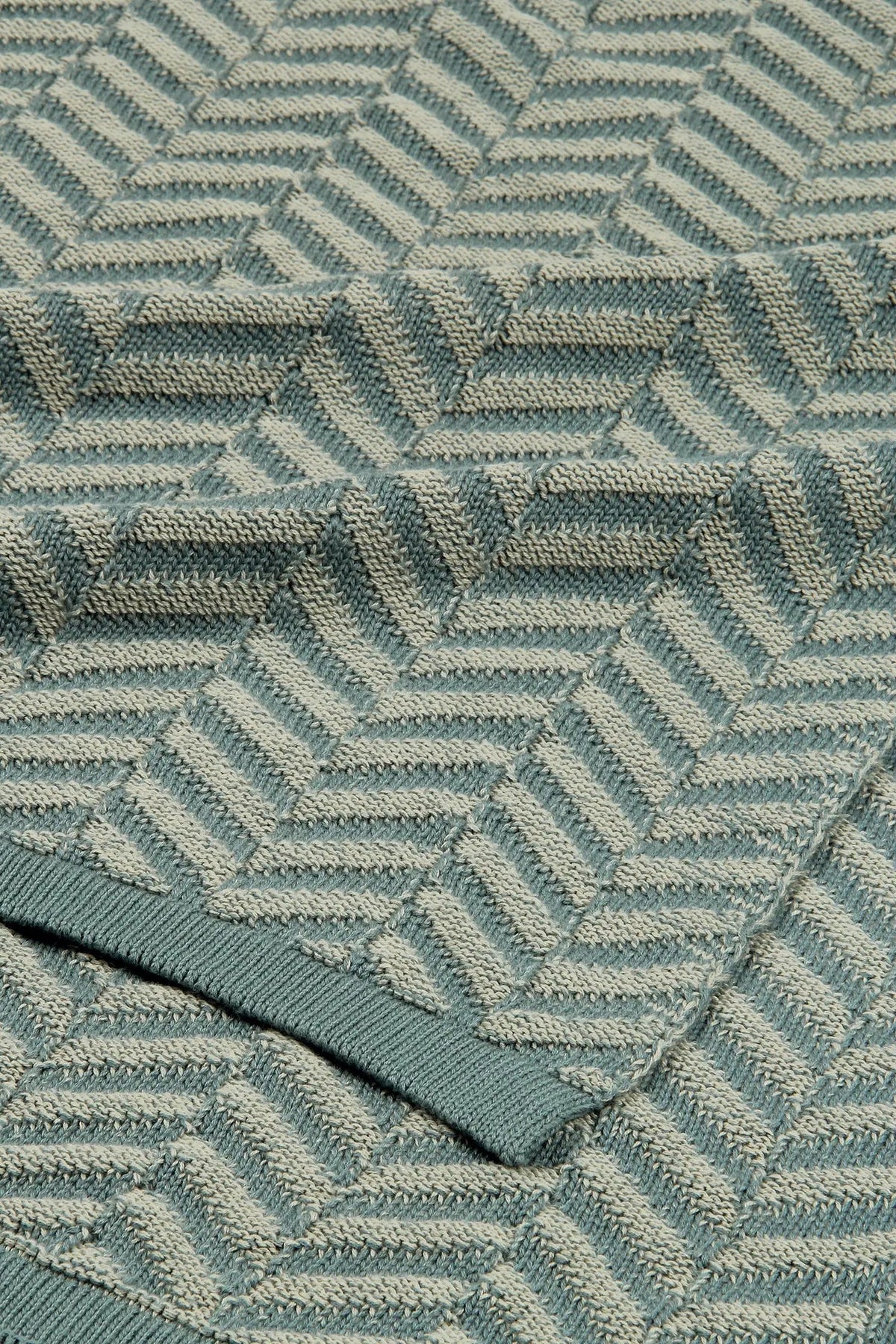 Chevron Duck Egg Cotton Knitted Throw SanctuaryLiving