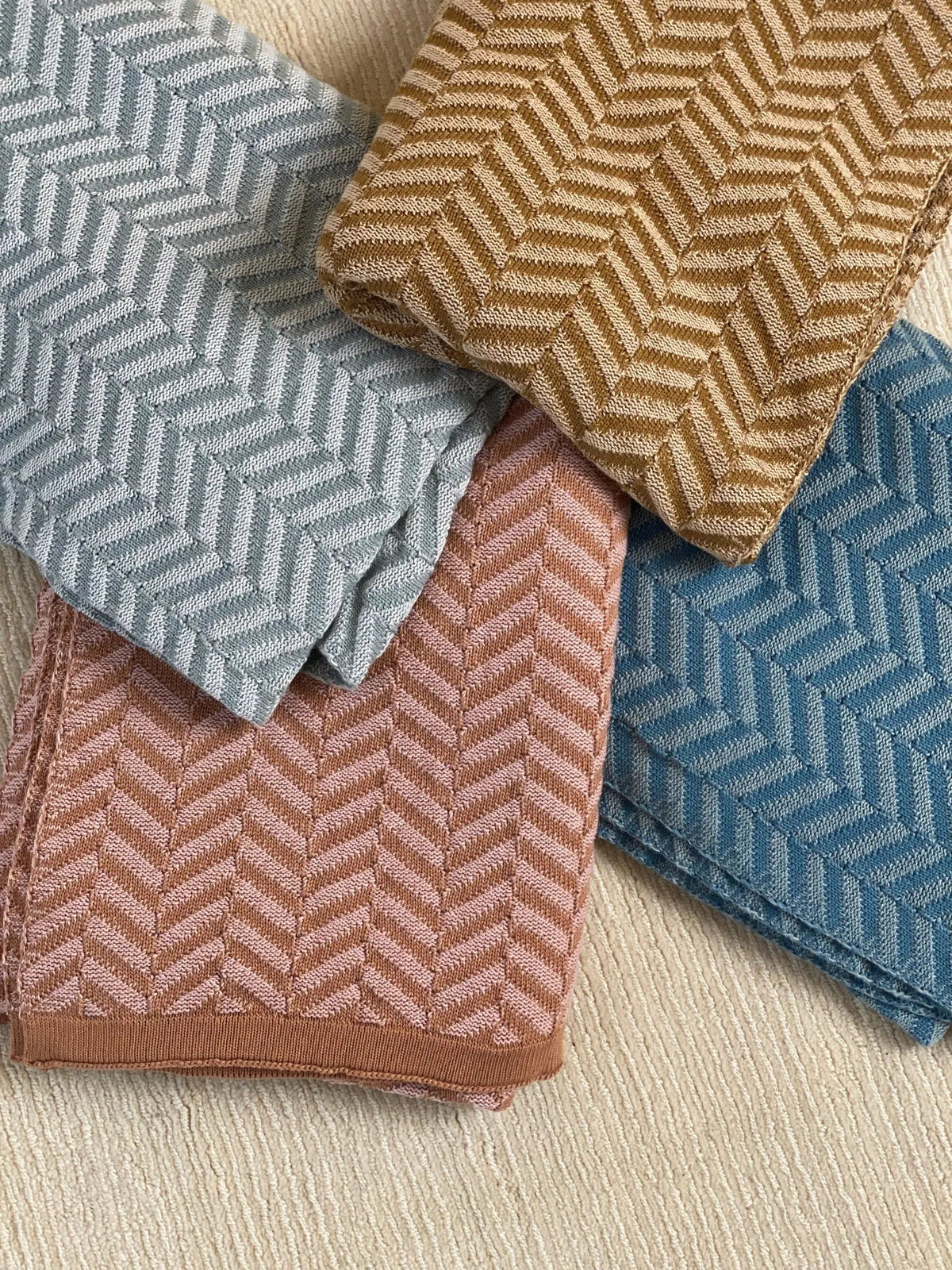 Chevron Duck Egg Cotton Knitted Throw SanctuaryLiving