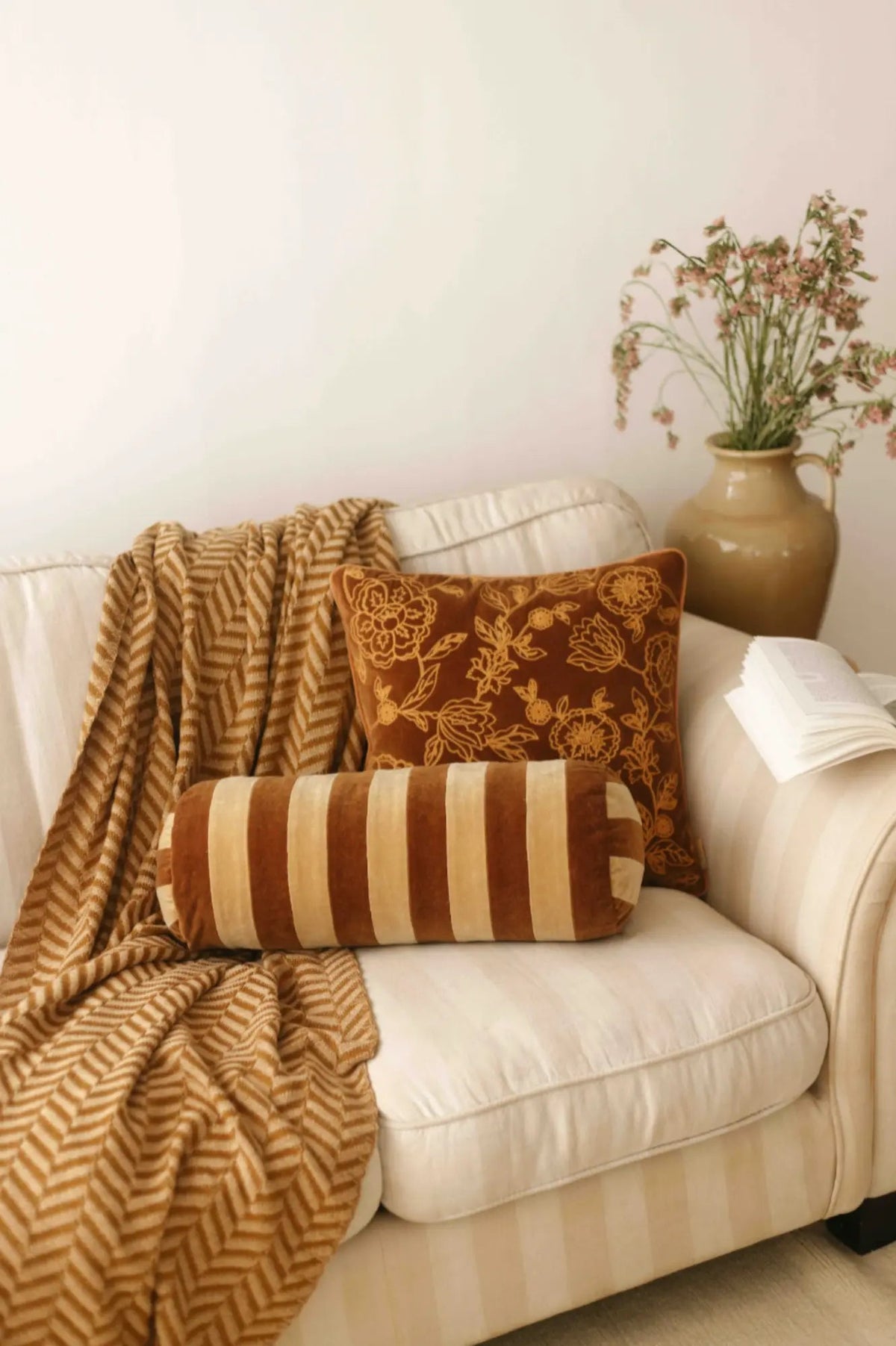 Chevron Ochre Cotton Knitted Throw SanctuaryLiving