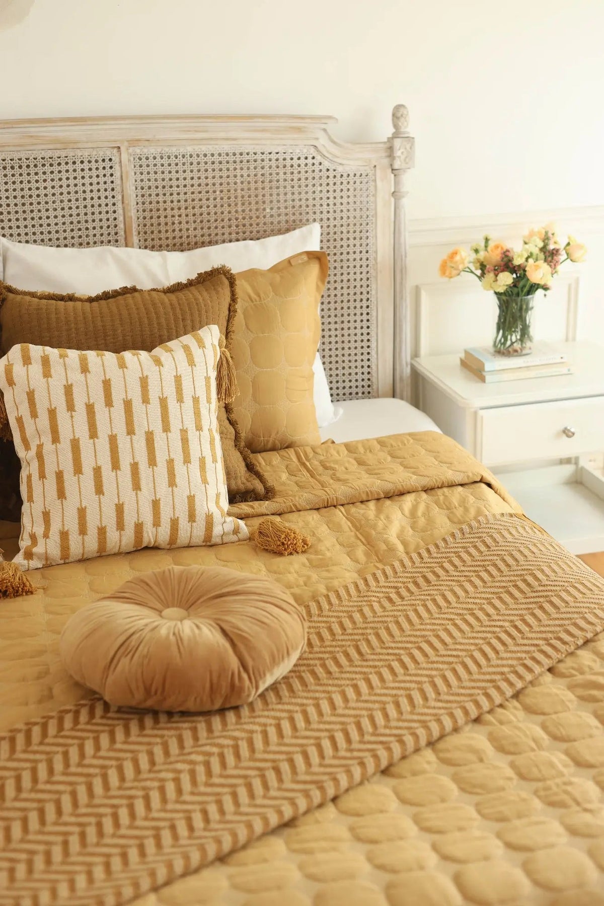 Chevron Ochre Cotton Knitted Throw SanctuaryLiving