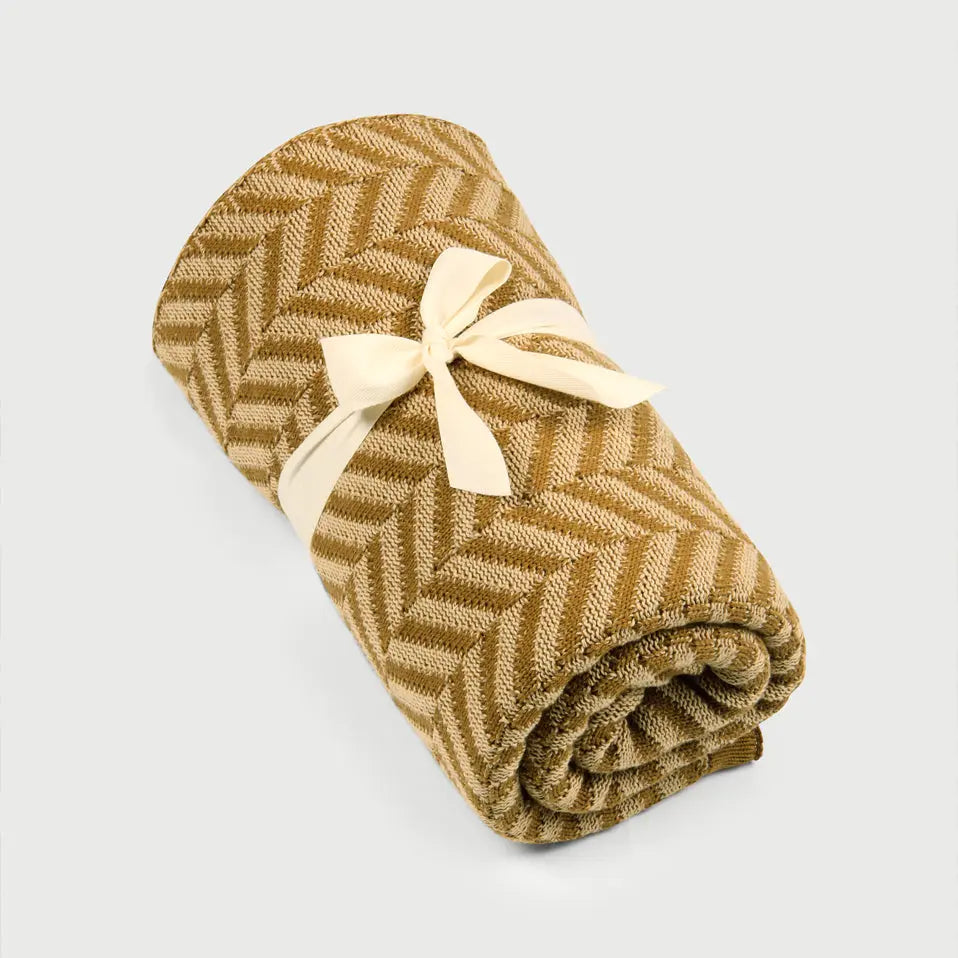 Chevron Ochre Cotton Knitted Throw SanctuaryLiving