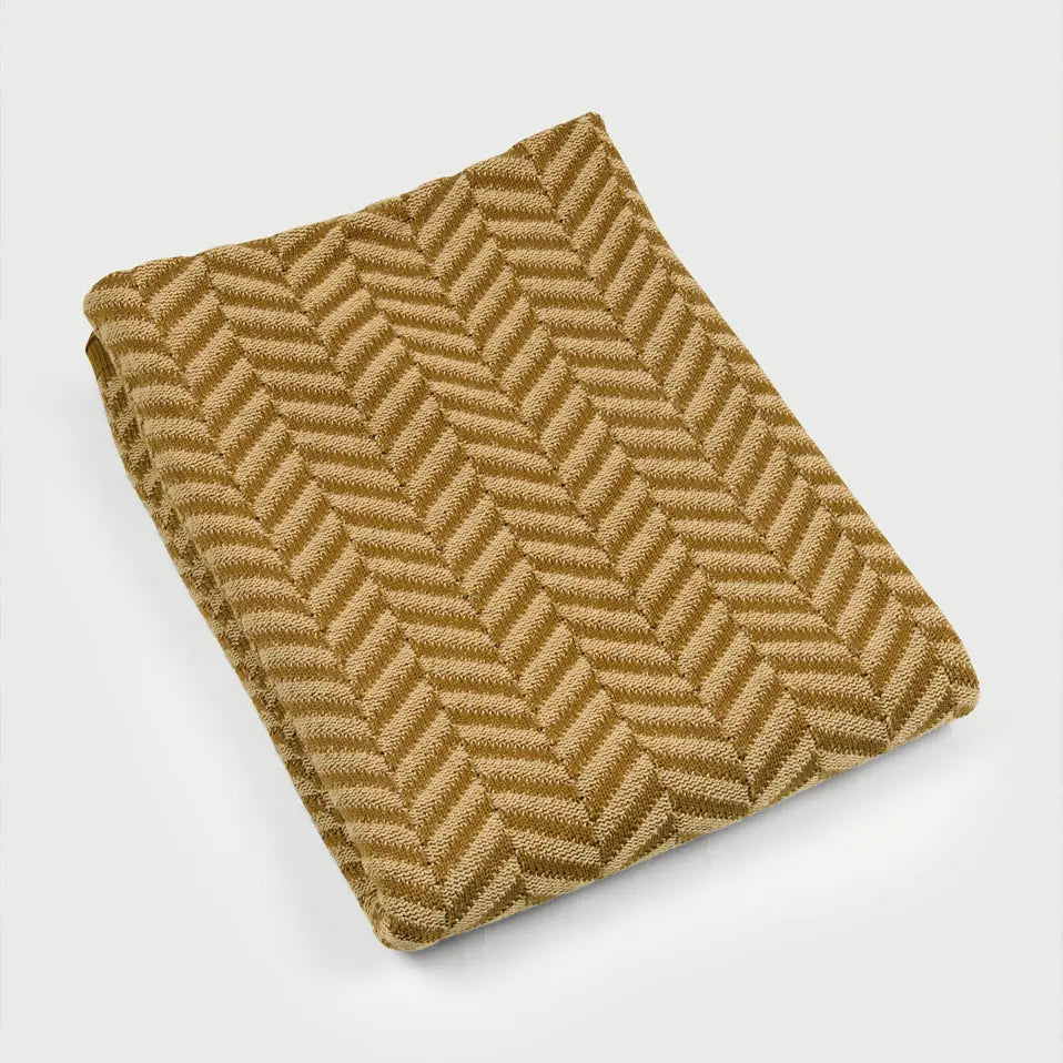 Chevron Ochre Cotton Knitted Throw SanctuaryLiving