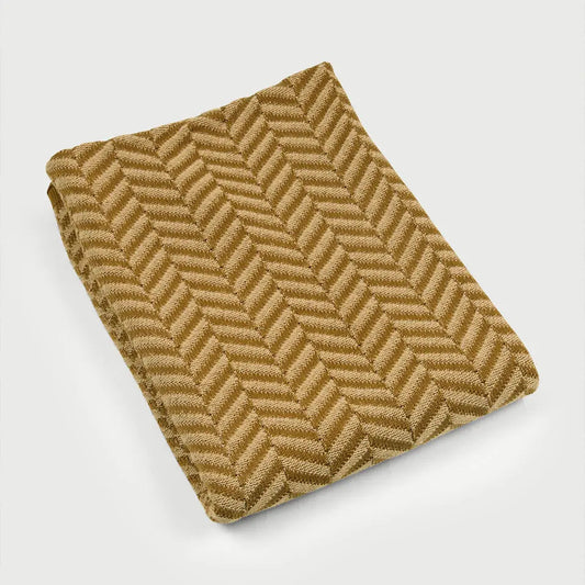 Chevron Ochre Cotton Knitted Throw SanctuaryLiving