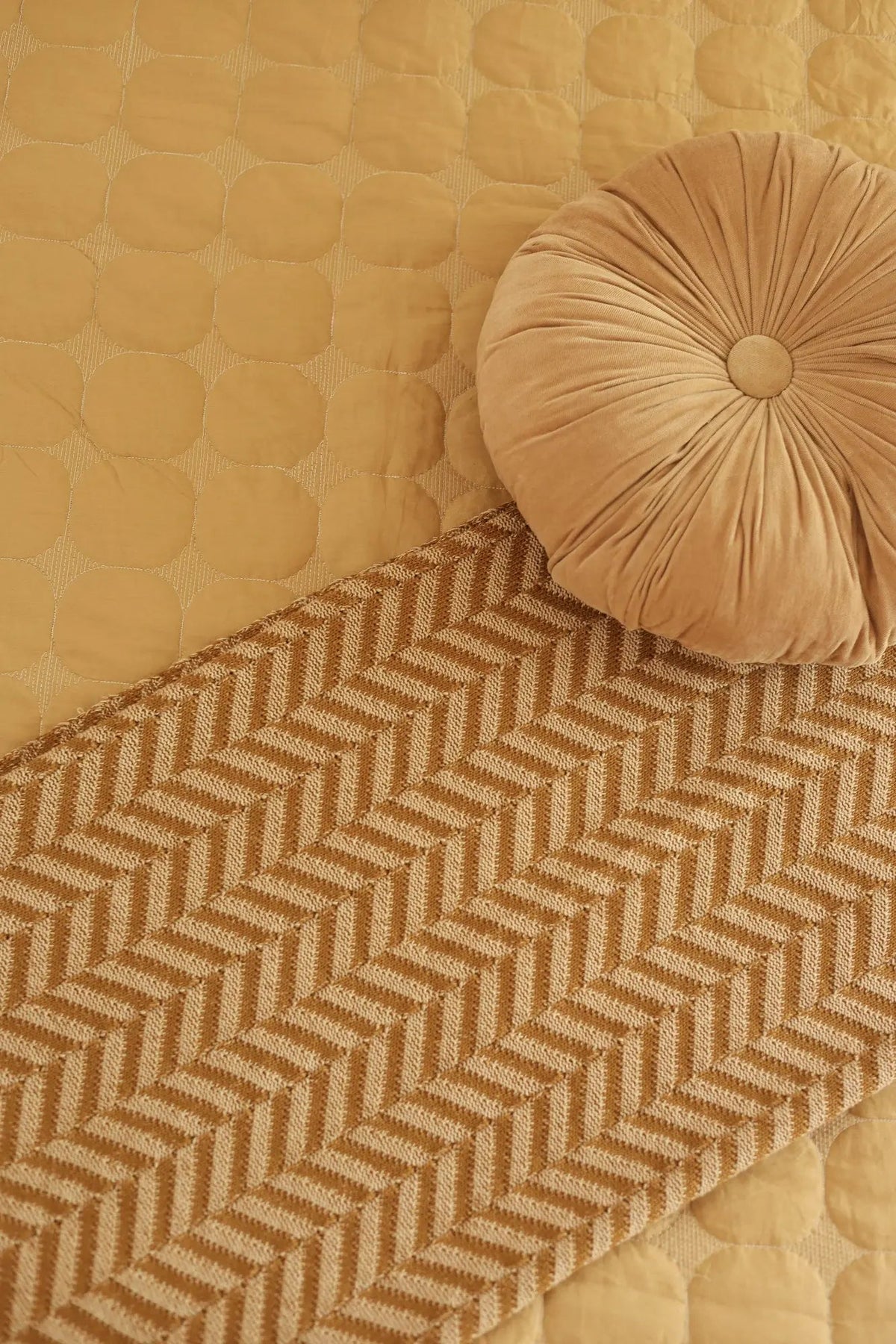 Chevron Ochre Cotton Knitted Throw SanctuaryLiving