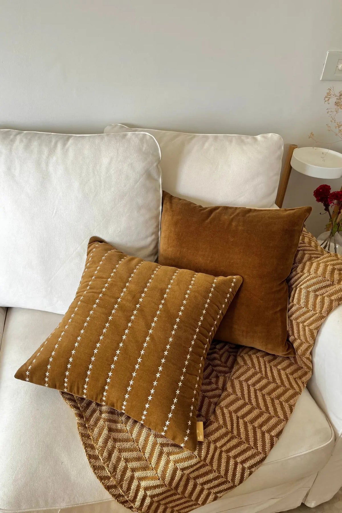 Chevron Ochre Cotton Knitted Throw SanctuaryLiving