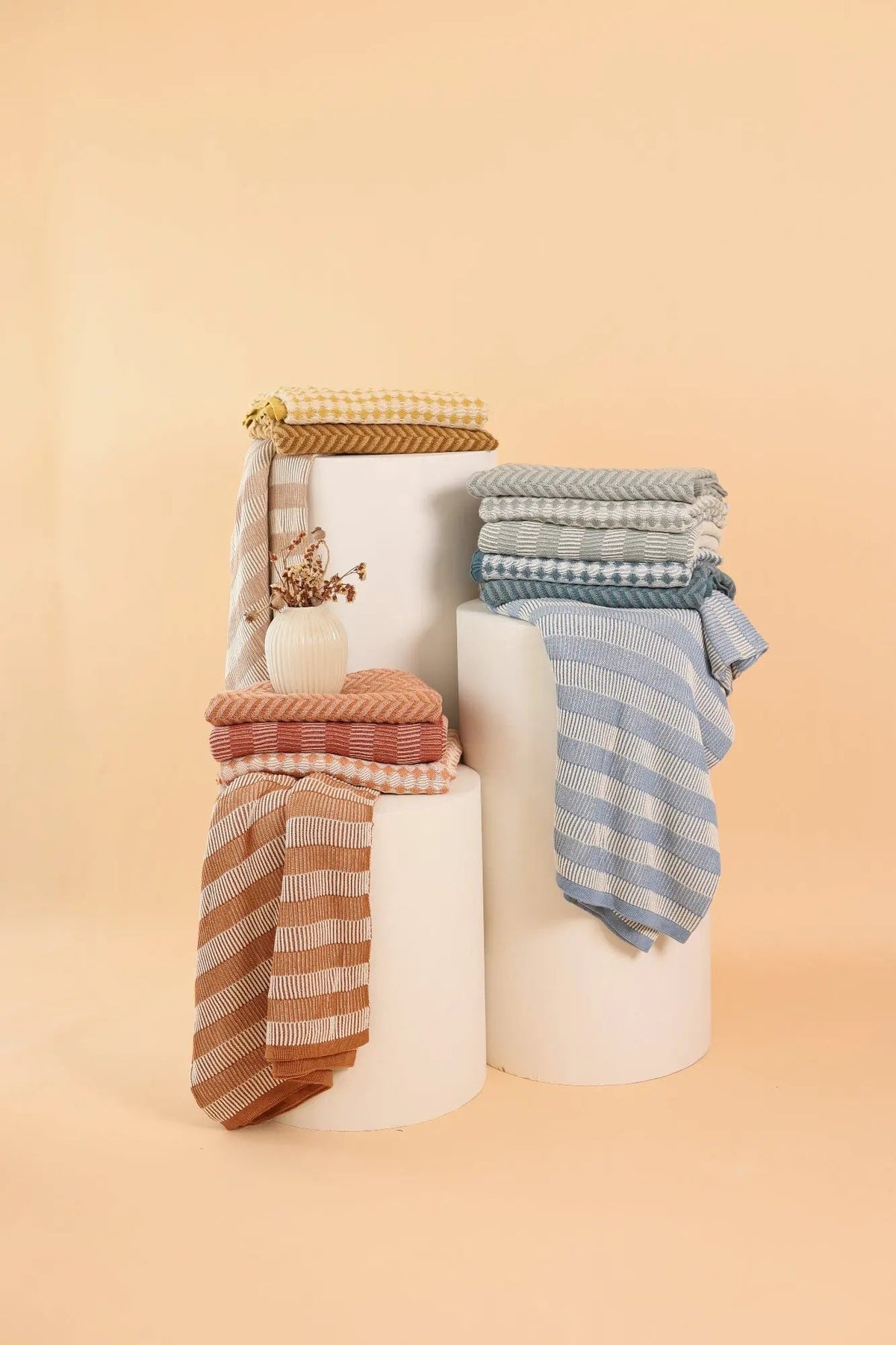Striped Brown Cotton Knitted Throw SanctuaryLiving