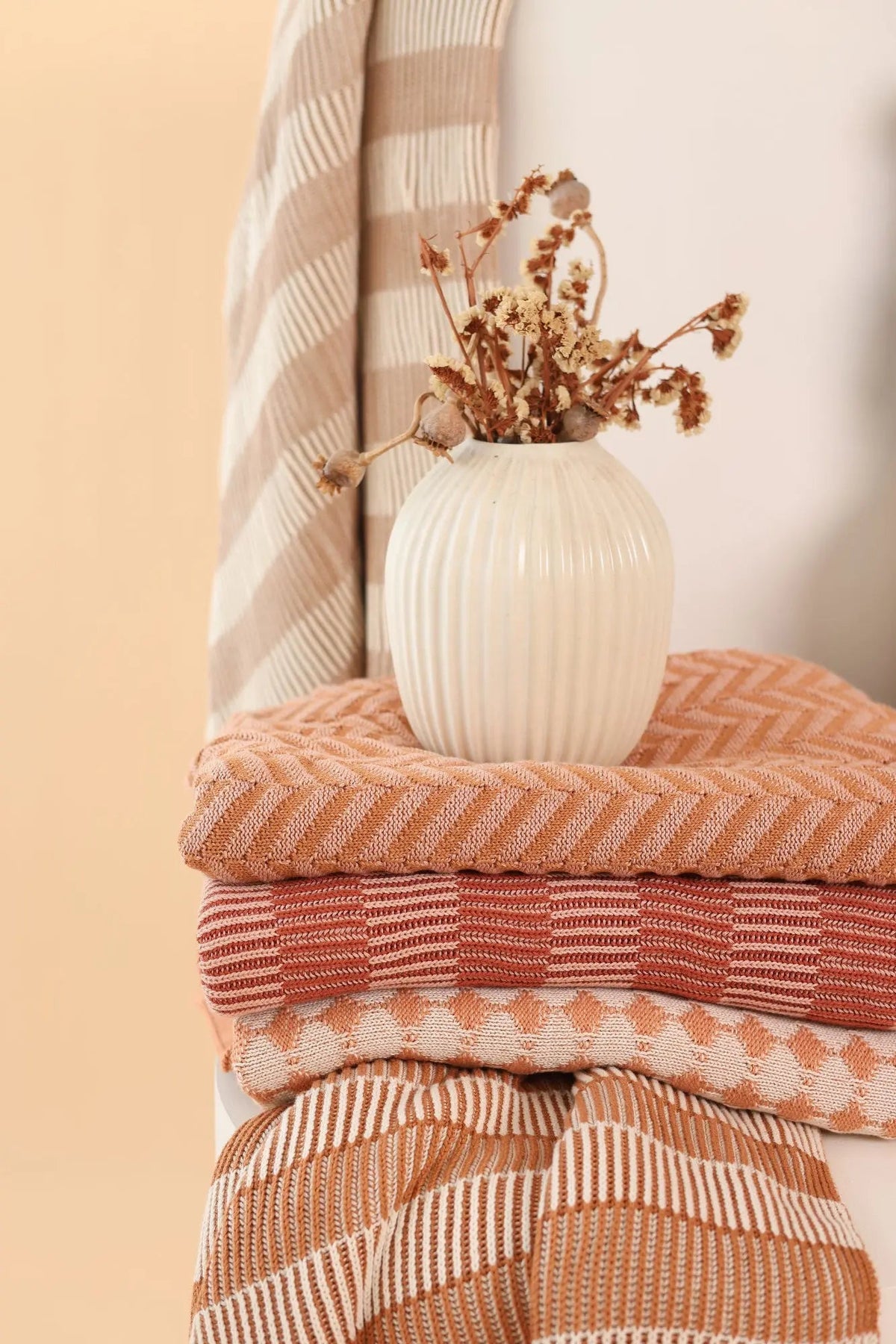 Striped Brown Cotton Knitted Throw SanctuaryLiving