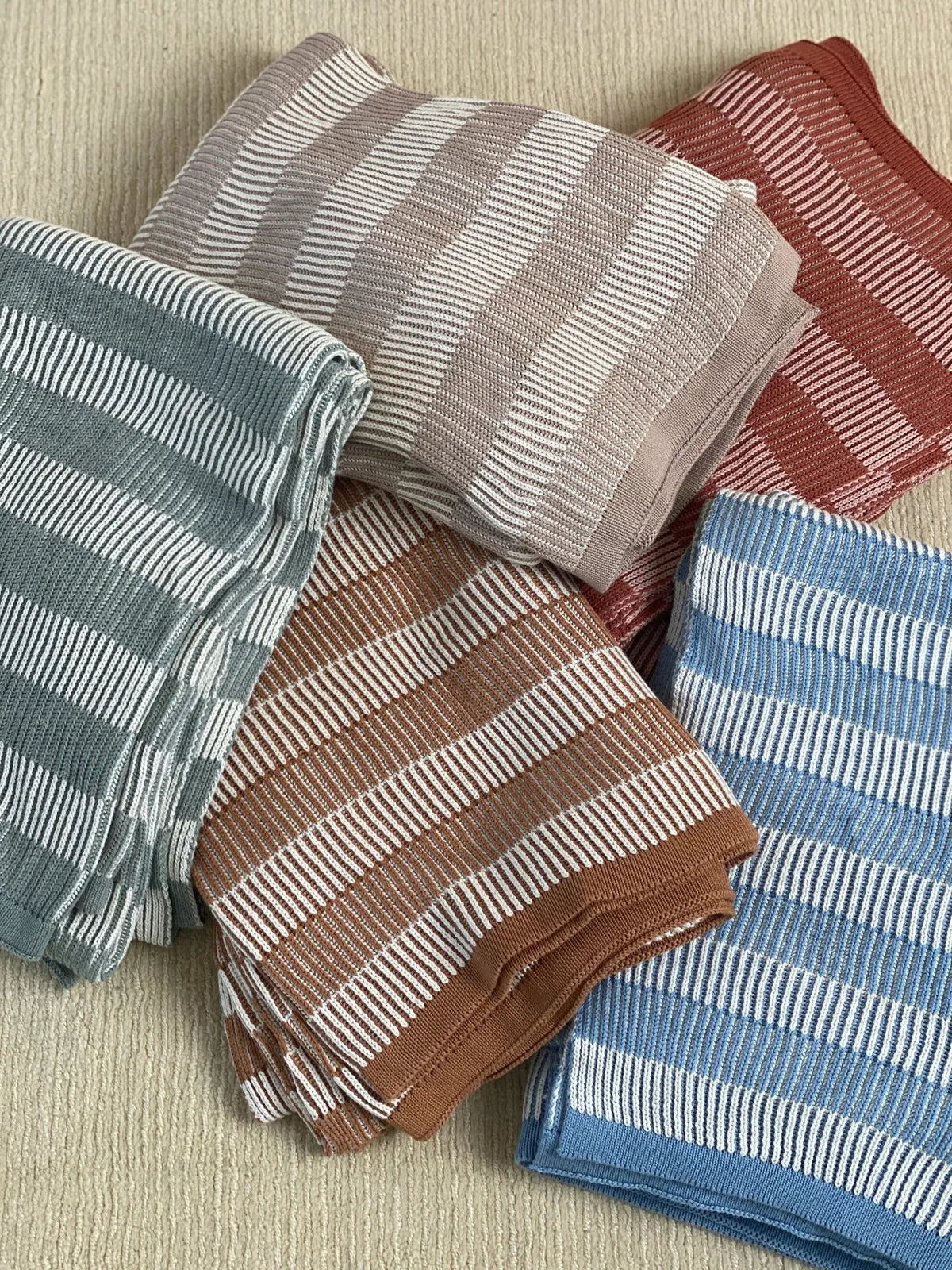 Striped Beige Cotton Knitted Throw SanctuaryLiving