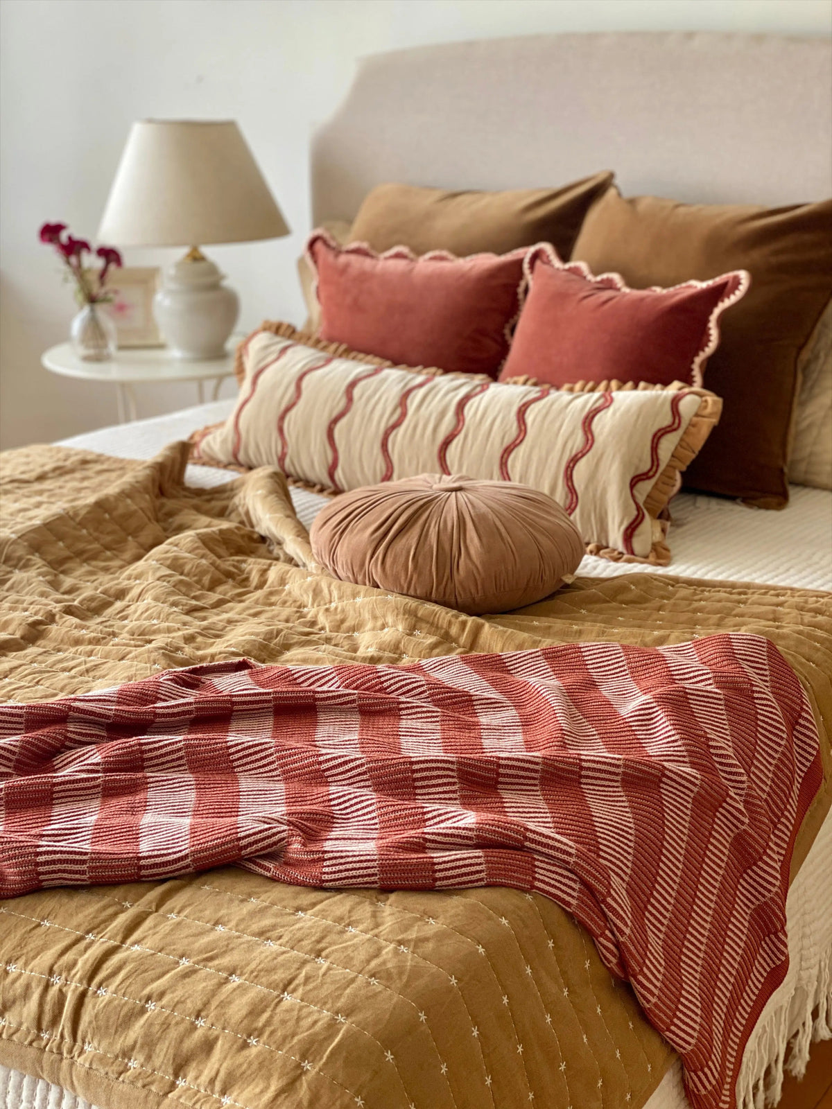 Striped Rhubarb Cotton Knitted Throw SanctuaryLiving