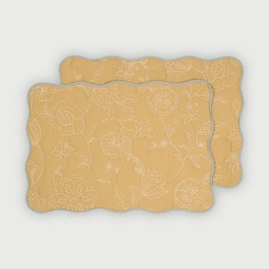 Rosabelle Chintz Ochre Scallop Mats-Set of 2 SanctuaryLiving