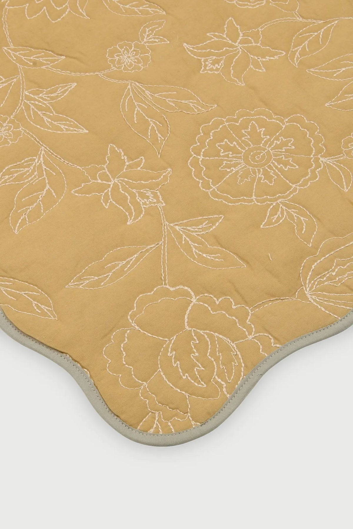 Rosabelle Chintz Ochre Scallop Mats-Set of 2 SanctuaryLiving