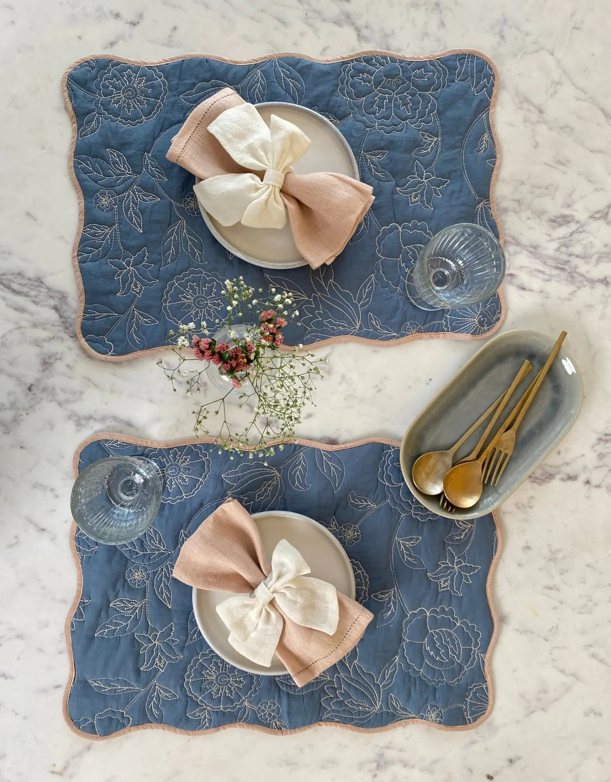 Rosabelle Chintz Azure Scallop Mats-Set of 2 SanctuaryLiving