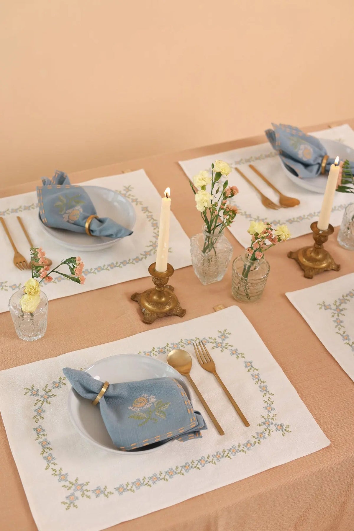 Florette Soft Blue Cross Stitch Napkins-Set of 2 SanctuaryLiving