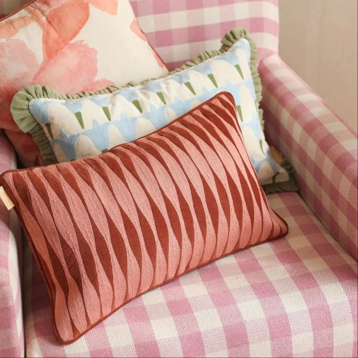 Ripple Rhubarb Oblong Cushion Cover SanctuaryLiving