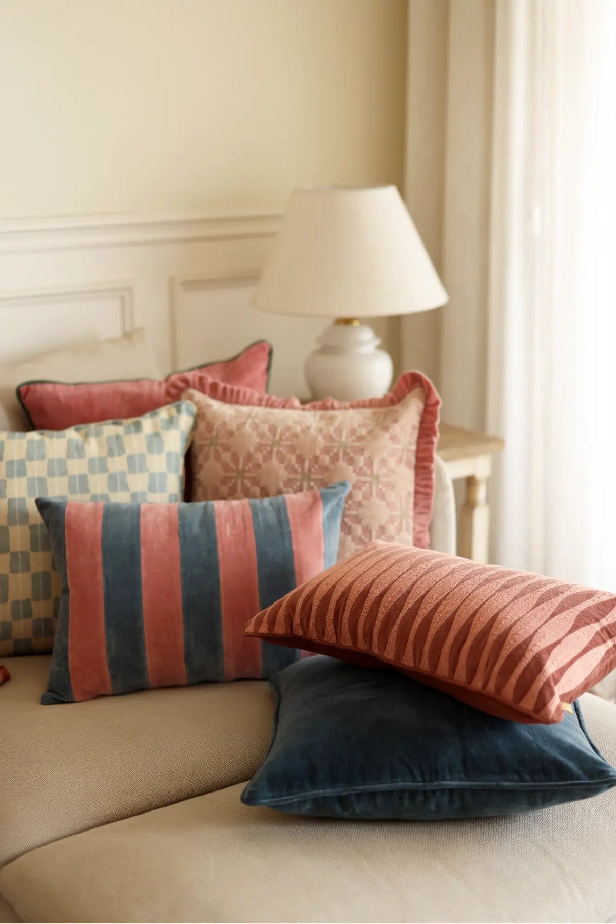 Ripple Rhubarb Oblong Cushion Cover SanctuaryLiving