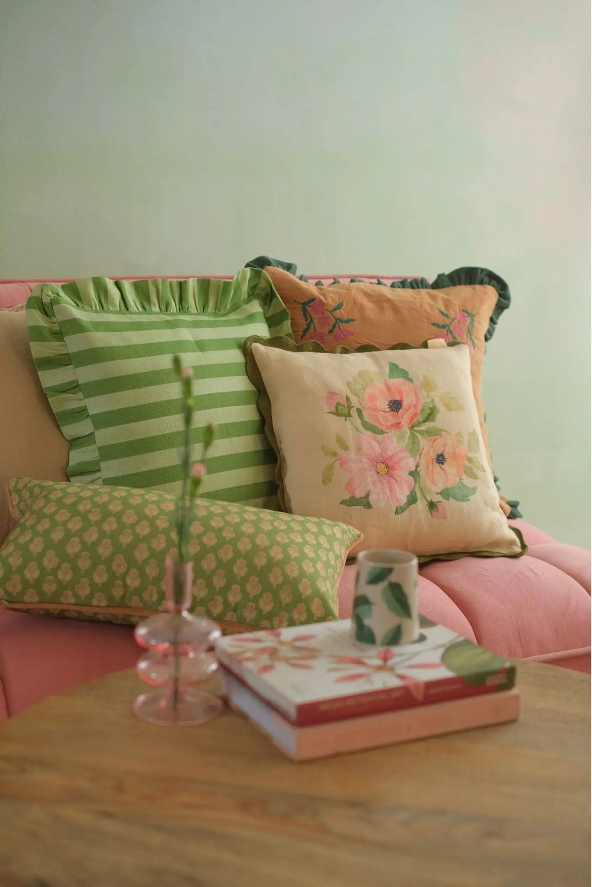 Cushion Cover | Linea Ruffle Forest Green Cotton Cushion Cover by Sanctuary Living