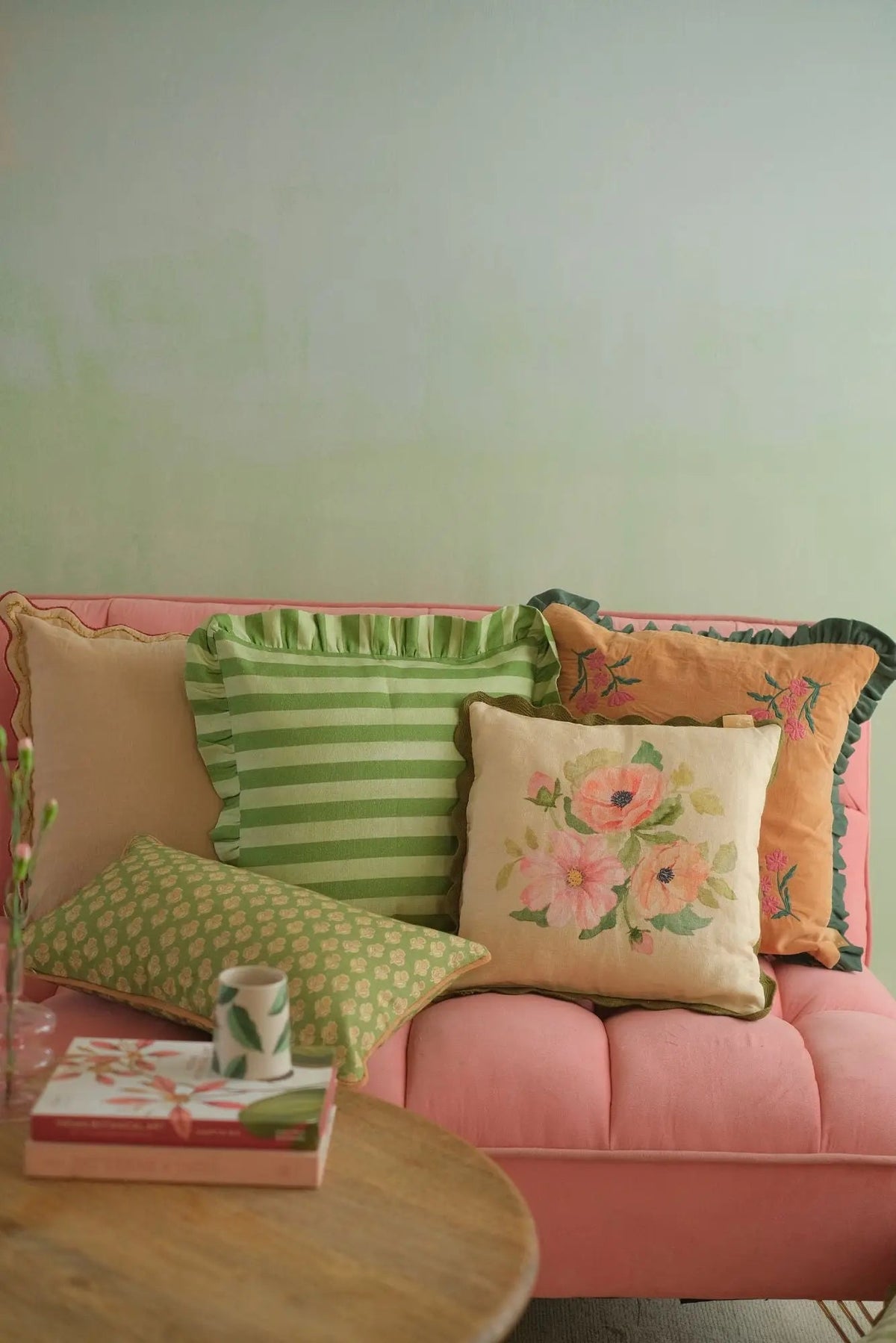 Cushion Cover | Linea Ruffle Forest Green Cotton Cushion Cover by Sanctuary Living