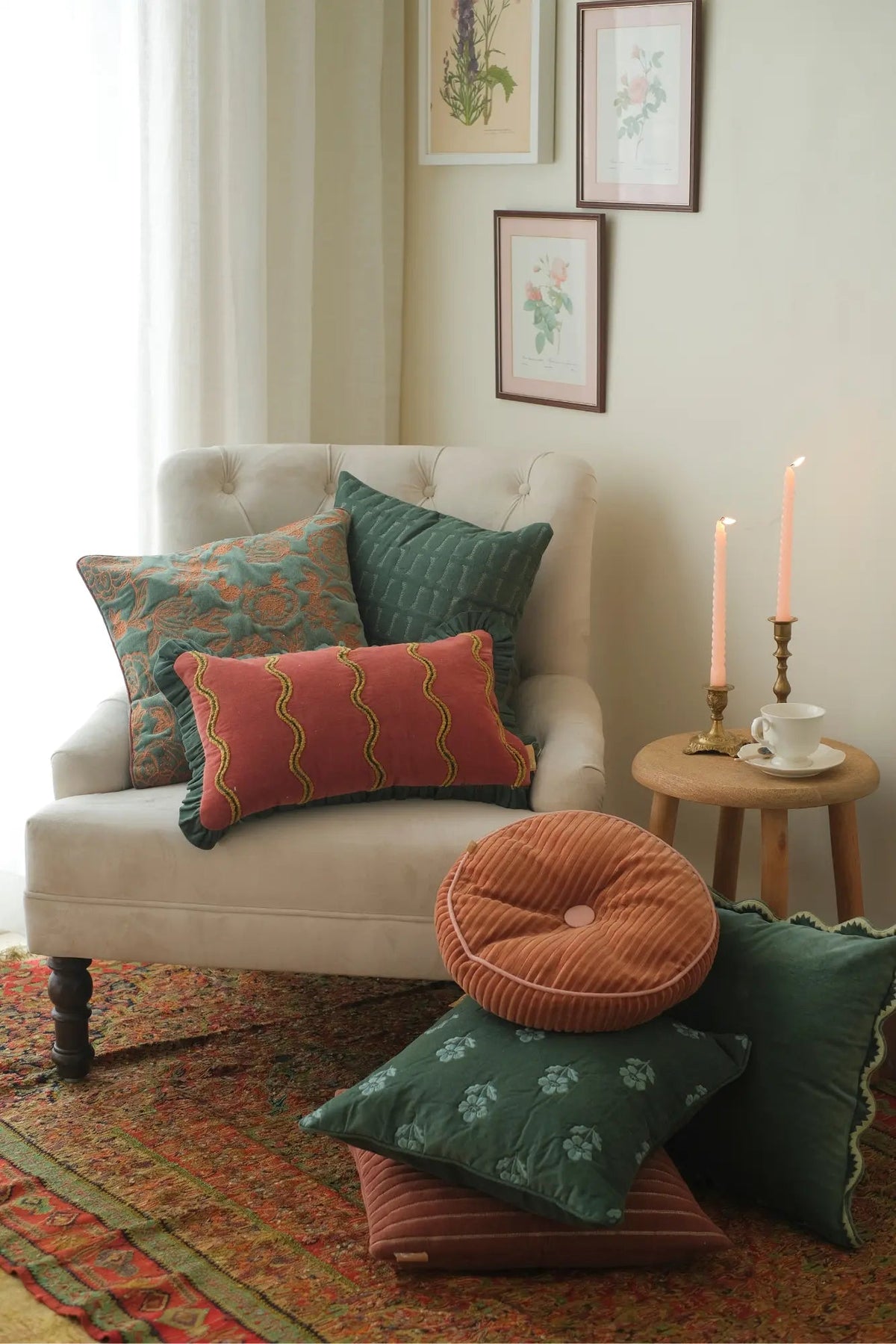 Aria Ruffle Carmine Embroidered Oblong Cushion Cover SanctuaryLiving