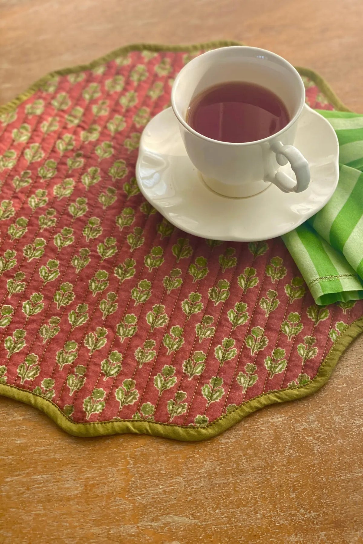 Table Mat | Viola Scallop Carmine Quilted Round Table Mats-Set of 2 by Sanctuary Living