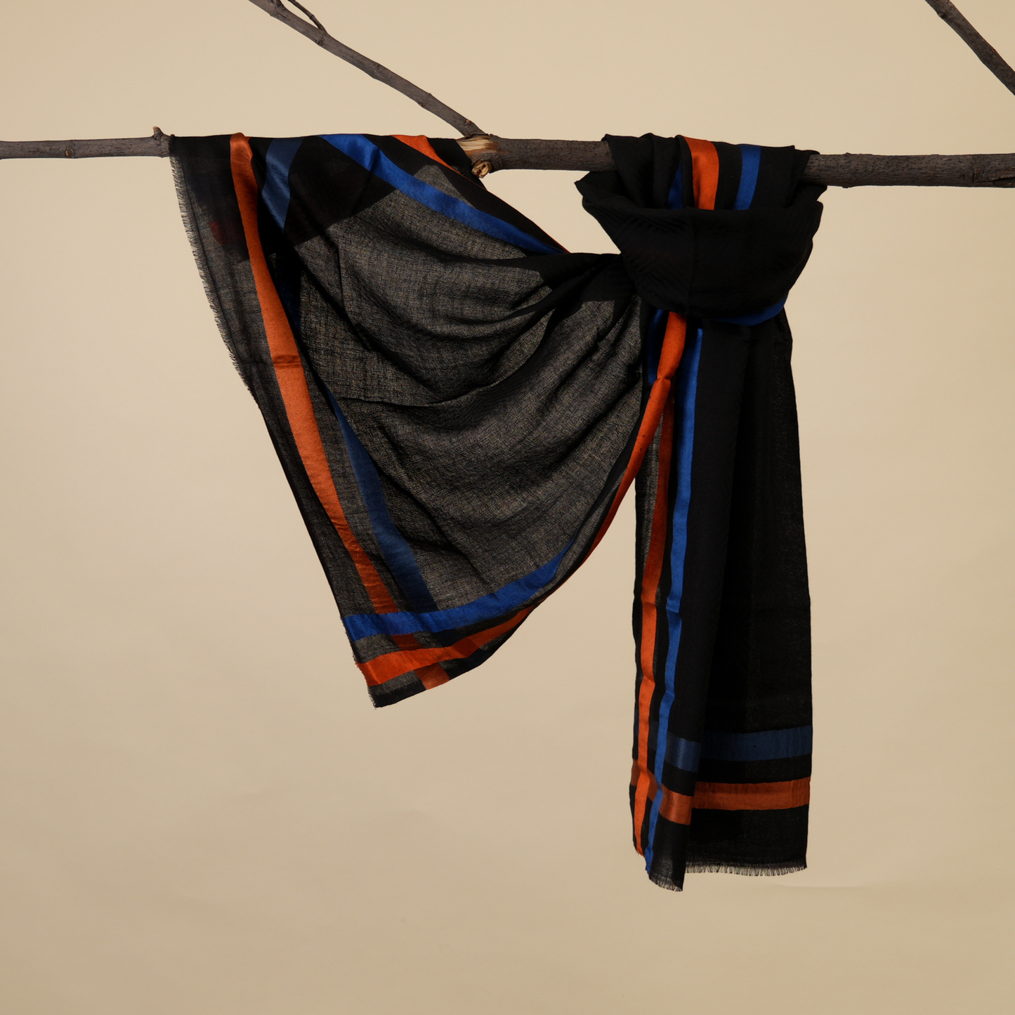 Scarf | Wool Silk Unisex | Black Blue Orange
